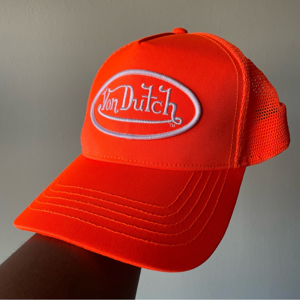VON DUTCH Safety Orange Trucker SnapBack Hat